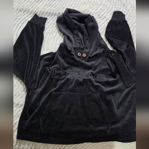 Bebe Black Velour Pullover Hoodie